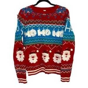 No Boundaries NEW Ugly Christmas Sweater Holiday Santa Ho Ho Ho Garland Top L
